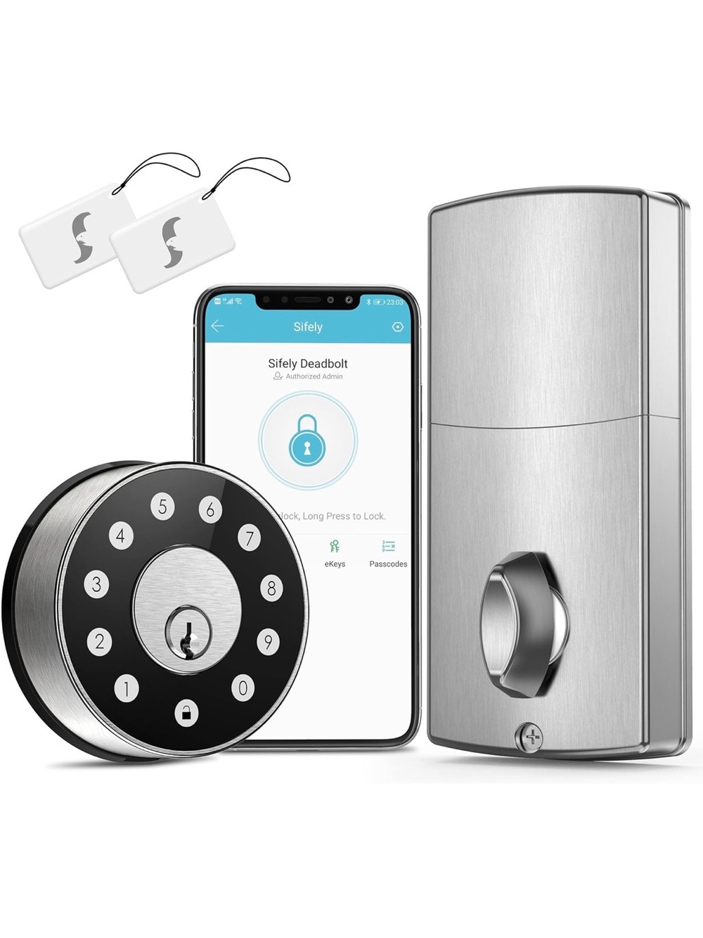 Sifely Smart Deadbolt Keyless Entry - Brushed Silver, smart door lock